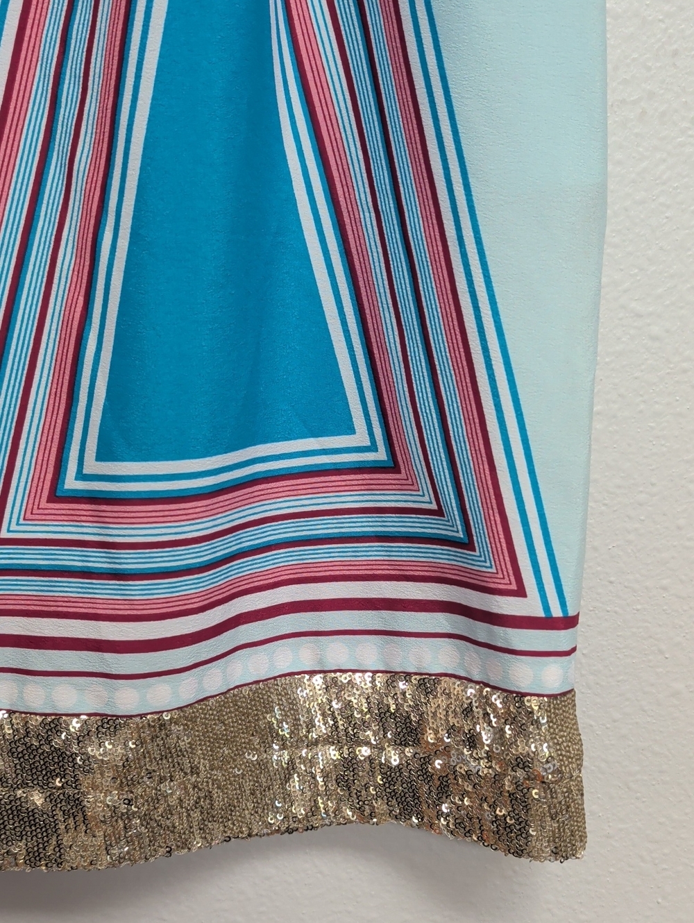 Isani Anthropologie Light Blue Geometric Triangle Skirt with Gold Sequin Hem - Picture 2 of 7